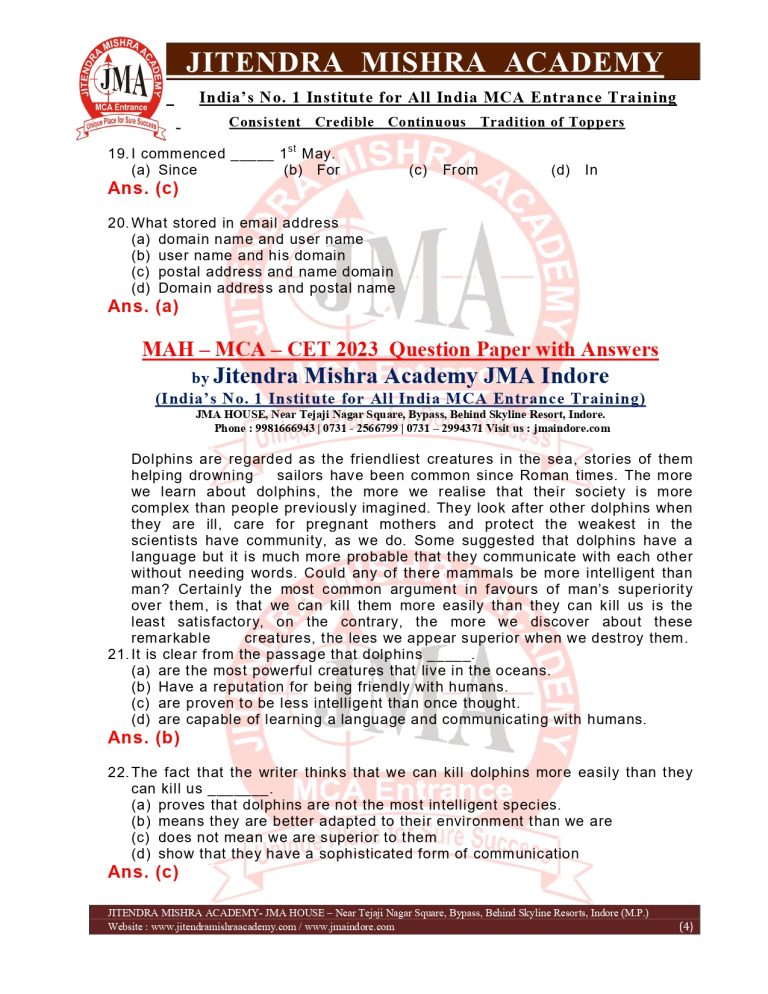 MAH-MCA-CET-2023 Question Paper & Answers | Jitendra Mishra Academy ...