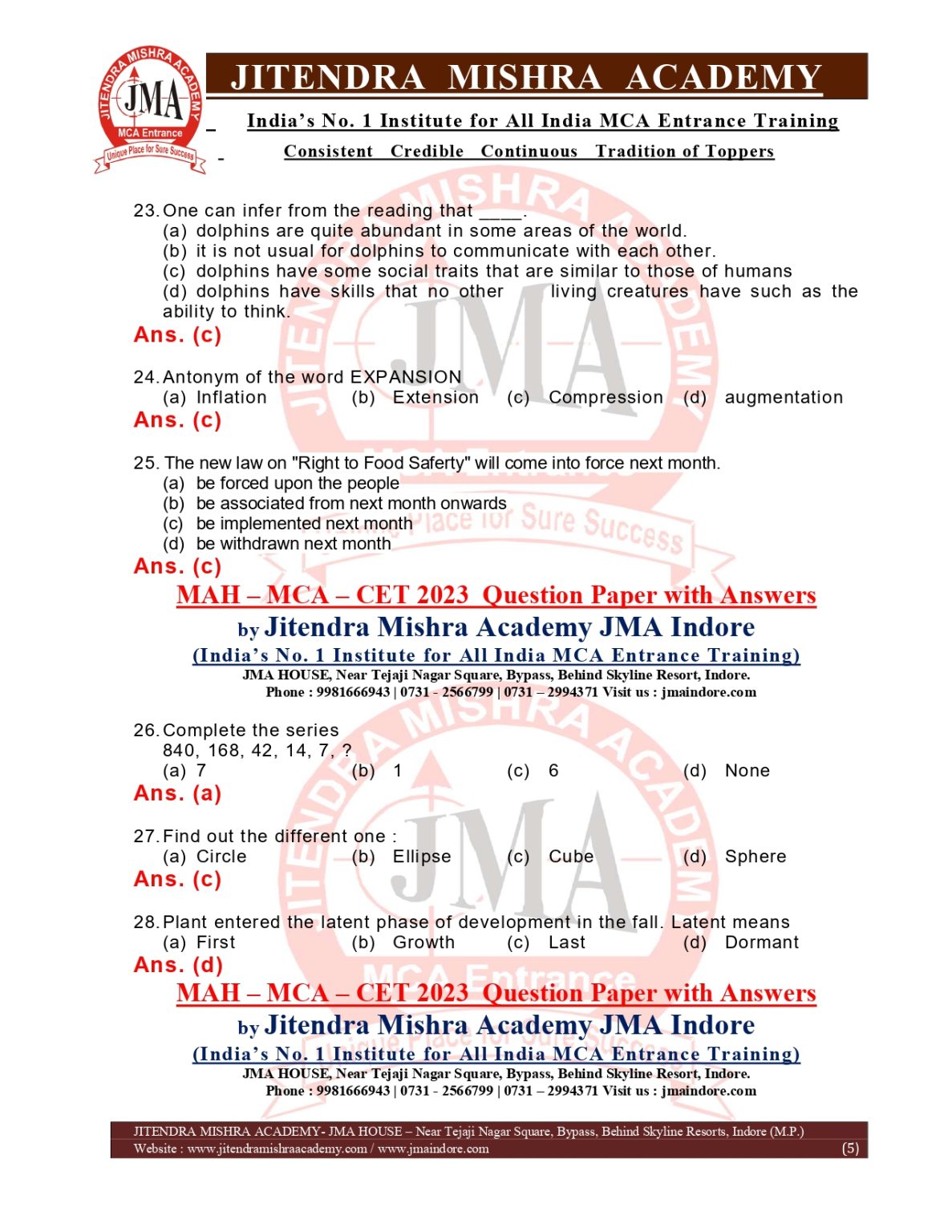 MAH-MCA-CET-2023 Question Paper & Answers | Jitendra Mishra Academy ...