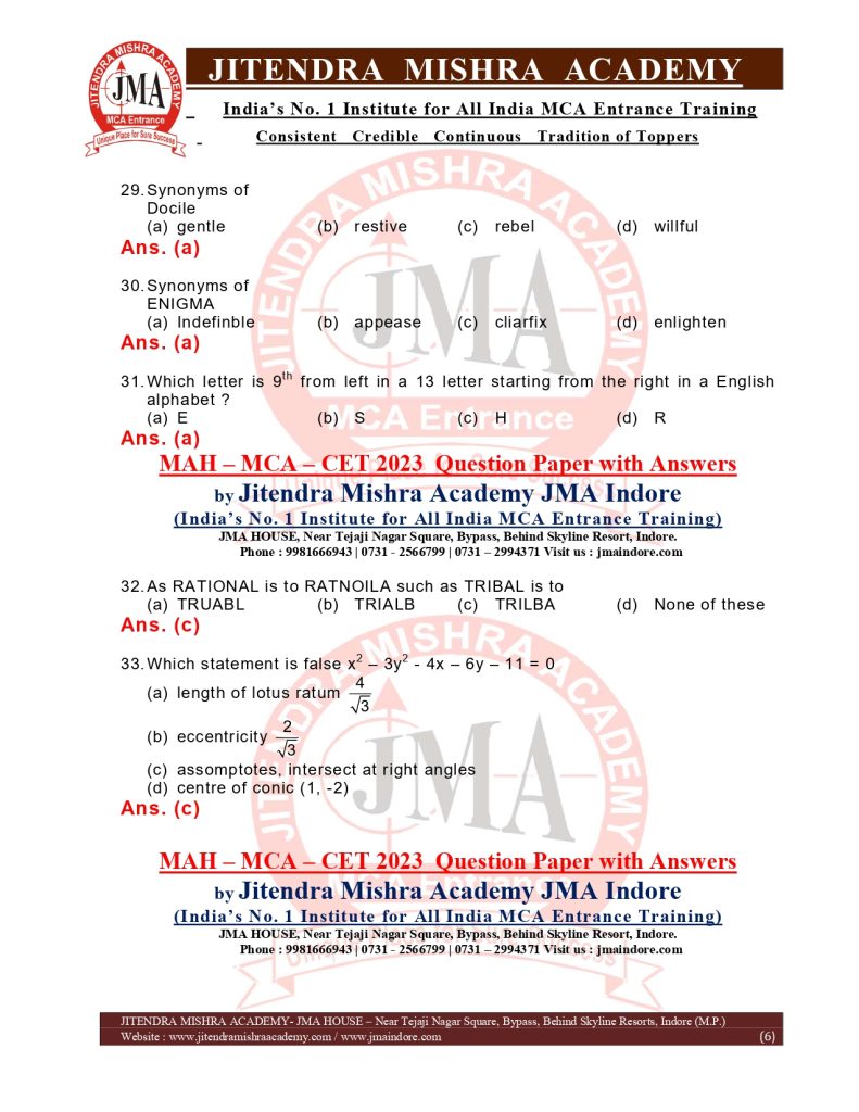 MAH-MCA-CET-2023 Question Paper & Answers | Jitendra Mishra Academy ...