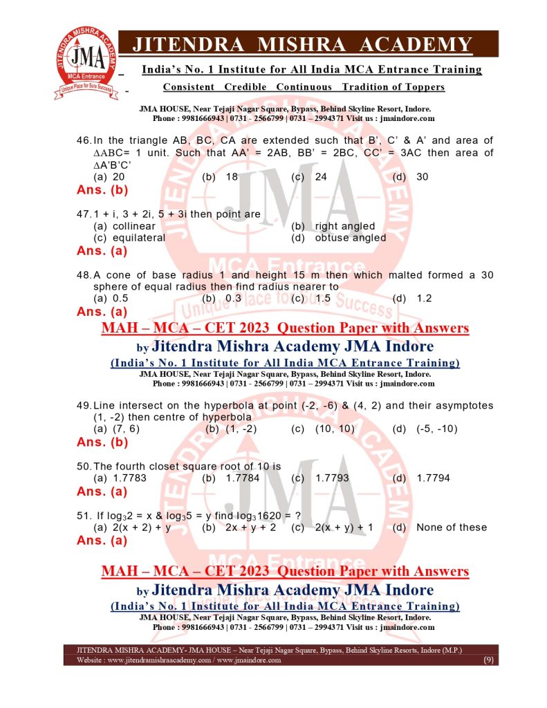 MAH-MCA-CET-2023 Question Paper & Answers | Jitendra Mishra Academy ...